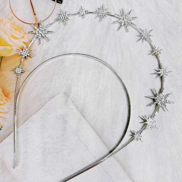Silver Halo Crown, Goddess Headpiece, Star Halo Crown, Costume Tiara Crown - Picture 2 of 7
